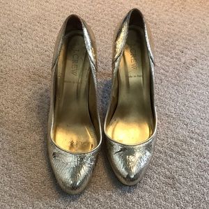 J. Crew gold crackle leather pumps